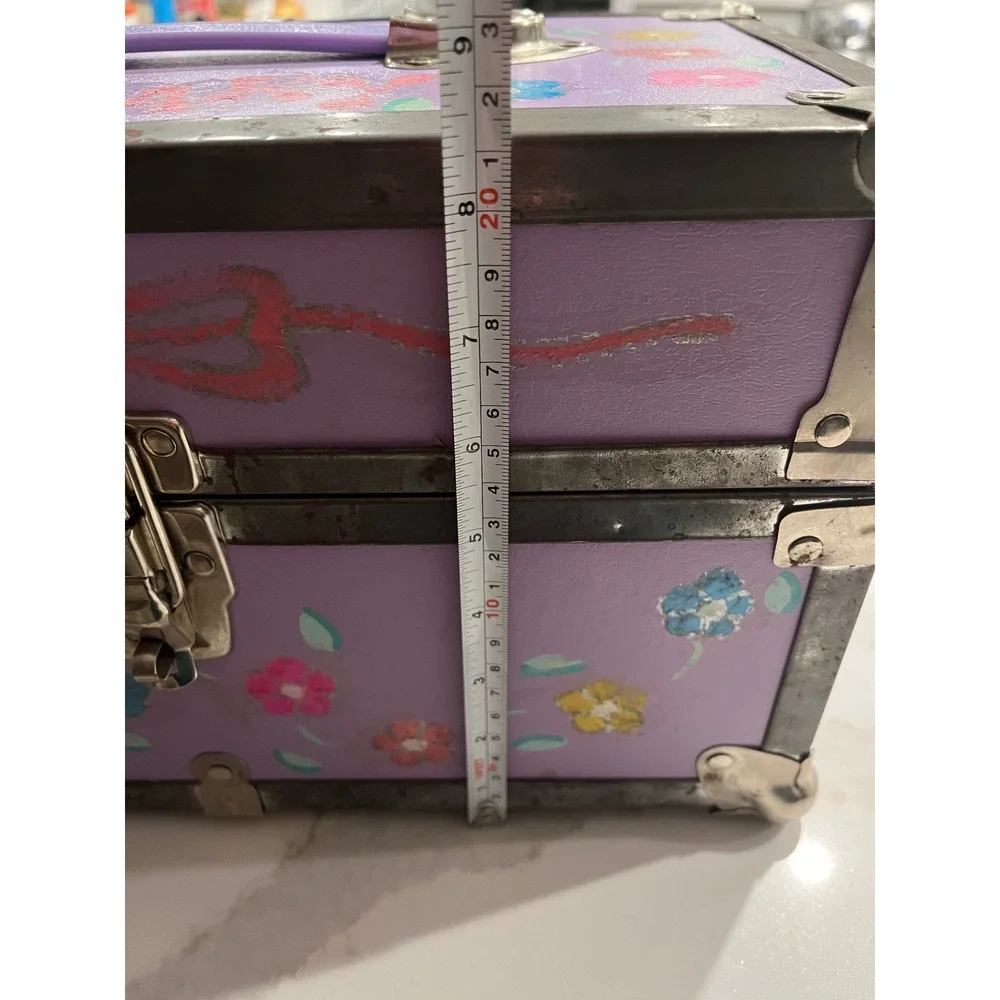 Vintage 90s purple Hand Painted Floral Storage Trunk Hilary Personalized Box